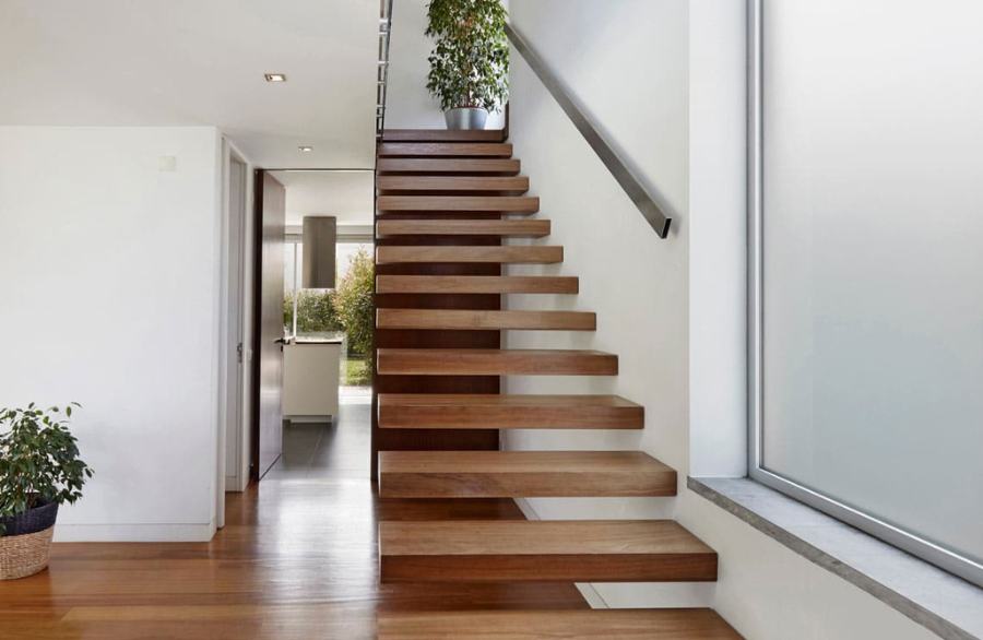 ideas para escaleras - escalera flotante de madera